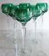 6 pc AJKA CRYSTAL CAROLYNE EMERALD GREEN CUT TO CLEAR WINE HOCK, MARKED & BOXED