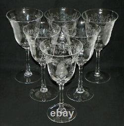 6 pcs Lenox Crystal Castle Garden WATER Goblets Wine Glasses 7-1/2 Signed EUC