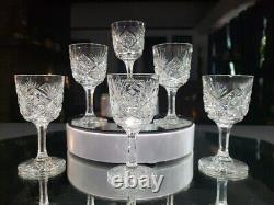 6 wine glasses, American Brilliant Period Cut Glass Crystal Checkerboard Fan geo