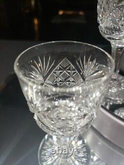 6 wine glasses, American Brilliant Period Cut Glass Crystal Checkerboard Fan geo