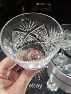 6 wine glasses, American Brilliant Period Cut Glass Crystal Checkerboard Fan geo