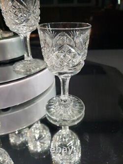 6 wine glasses, American Brilliant Period Cut Glass Crystal Checkerboard Fan geo