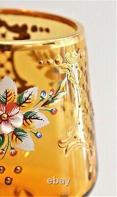 6 x 1960s Venetian Murano 24 Carat gold Hand Painted Amber Crystal Wine Glasses