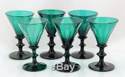 6x antique, early 19th C White Wine Glass, blue/green crystal, 1800-1820 Holland