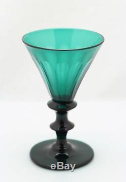 6x antique, early 19th C White Wine Glass, blue/green crystal, 1800-1820 Holland