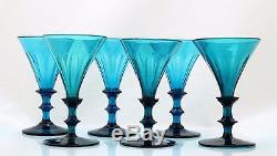 6x antique early 19th C turquoise crystal White Wine Glass, 1800-1840 Holland