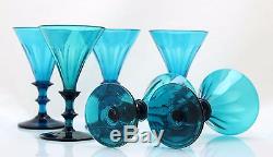 6x antique early 19th C turquoise crystal White Wine Glass, 1800-1840 Holland