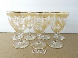 7 Antique Baccarat Crystal Wine Glasses #4360 Gold Leaves & Flowers (ie@b10)