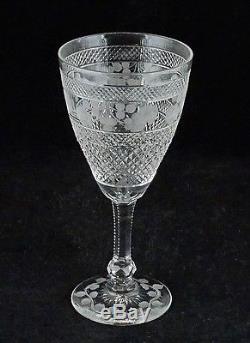 7 Antique Gray Cut Floral Diamond Edwardian Crystal Small Wine Glasses