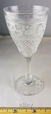 7 Antique Gray Cut Floral Diamond Edwardian Crystal Small Wine Glasses
