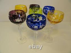 7 Antique Vintage Czech Bohemian Color Clear Wine Hock Cut Crystal Glasses ZE2-2