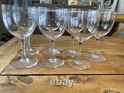 7 Baccarat Crystal Water Wine Glass, Montaigne Non-optic Pattern, France 6 3/8