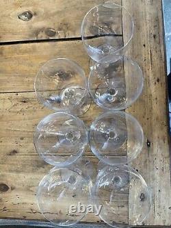 7 Baccarat Crystal Water Wine Glass, Montaigne Non-optic Pattern, France 6 3/8