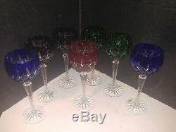 7 Colored Ajka Crystal Wine Glasses / Handmade In Hungary / Original Stickers
