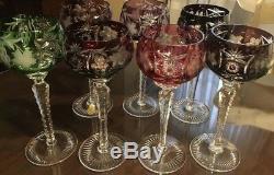 7 Glasses Hock Wine Genuine German Imperlux Lead Crystal Colored Hand Cut