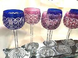 7 Gorgeous Antique Vintage St. Louis Hock Colored Cutaway Crystal Wine Glasses
