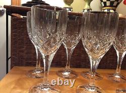 7 Gorham Lady Anne Signature Crystal Wine Glasses Set 8 Clear Cross Cut Etch