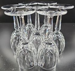 7 Waterford Kildare Claret Wine Glasses Set Crystal Clear Cut Etch Stemware Lot