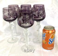 7 x Purple Czech Bohemian Cut To Clear Crystal Wine Glasses Goblets 8-3/8 READ
