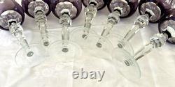 7 x Purple Czech Bohemian Cut To Clear Crystal Wine Glasses Goblets 8-3/8 READ