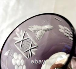 7 x Purple Czech Bohemian Cut To Clear Crystal Wine Glasses Goblets 8-3/8 READ