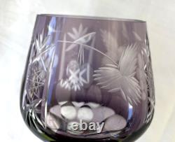 7 x Purple Czech Bohemian Cut To Clear Crystal Wine Glasses Goblets 8-3/8 READ
