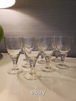 8- 1960's Skruf Stockholm Claret 6-3/8 Crystal Wine Glasses with teardrop stem