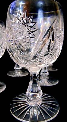 8 ABP American Brilliant Period Cut Glass Water Wine Goblets Hobstars Stems