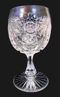 8 ABP American Brilliant Period Cut Glass Water Wine Goblets Hobstars Stems