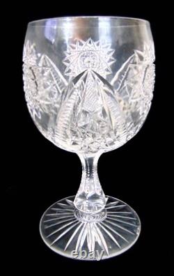 8 ABP American Brilliant Period Cut Glass Water Wine Goblets Hobstars Stems