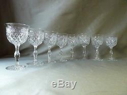 8 ANTIQUE WEBB /TUDOR CRYSTAL RUSSELL CUT WINE GLASSES, 1 SIGNED, h12,8-13,7cm