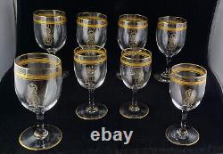 8 Antique Crystal Wine Glasses 2 Sizes Monogram Gold Encrusted Band