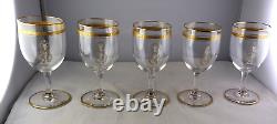 8 Antique Crystal Wine Glasses 2 Sizes Monogram Gold Encrusted Band