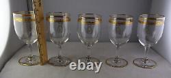 8 Antique Crystal Wine Glasses 2 Sizes Monogram Gold Encrusted Band