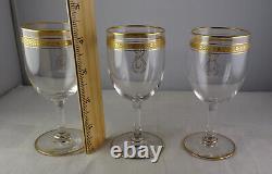 8 Antique Crystal Wine Glasses 2 Sizes Monogram Gold Encrusted Band