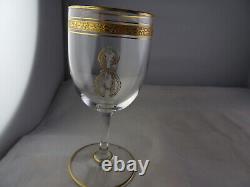 8 Antique Crystal Wine Glasses 2 Sizes Monogram Gold Encrusted Band