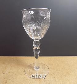 8 Antique Crystal Wine Glasses Rock Cut Intaglio Floral Glass