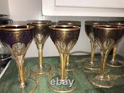 8 Antique Moser Crystal ruby and Gold Wine Glasses