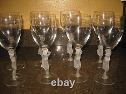 8 Bayel Bacchus Crystal Glass Art Deco Female Nude Wine Stem Glasses Frosted 8