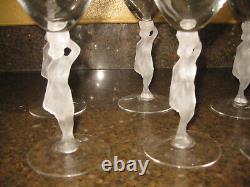 8 Bayel Bacchus Crystal Glass Art Deco Female Nude Wine Stem Glasses Frosted 8