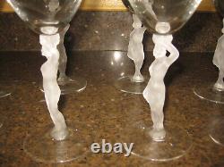 8 Bayel Bacchus Crystal Glass Art Deco Female Nude Wine Stem Glasses Frosted 8