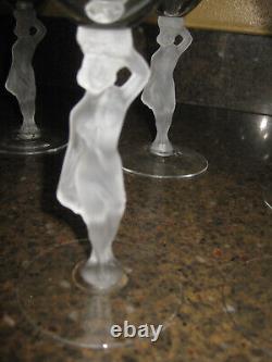 8 Bayel Bacchus Crystal Glass Art Deco Female Nude Wine Stem Glasses Frosted 8