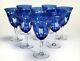 8 Beautiful Blue Hand Cut To Clear Antique Crystal Glass Stems Wine Glasses