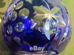 8 Bohemian Poland COBALT BLUE Crystal Cut to Clear Wine Glass Goblet Hock Stem