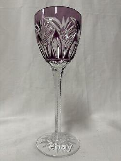 (8) Bohemian Purple'Cut To Clear' 8.375 Inch Crystal Palm Leaf  WINE GLASSES