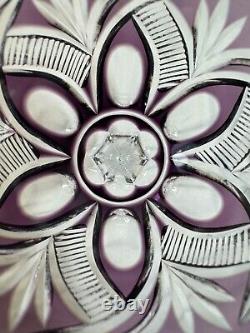 (8) Bohemian Purple'Cut To Clear' 8.375 Inch Crystal Palm Leaf  WINE GLASSES