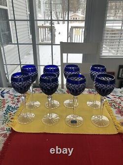 8 Crystal Legends Godinger PINEAPPLE Cobalt Blue Cut to Clear Wine Hock Goblet