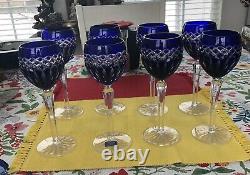 8 Crystal Legends Godinger PINEAPPLE Cobalt Blue Cut to Clear Wine Hock Goblet