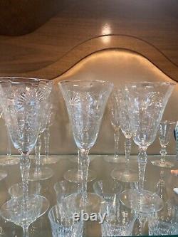 8 Flower vine Crystal Stemware Tall 8.25 inch Water Wine looks etched