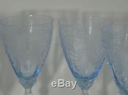 8 Fostoria June Blue Crystal 8 1/2 Large Claret Wine Water Etched Glass